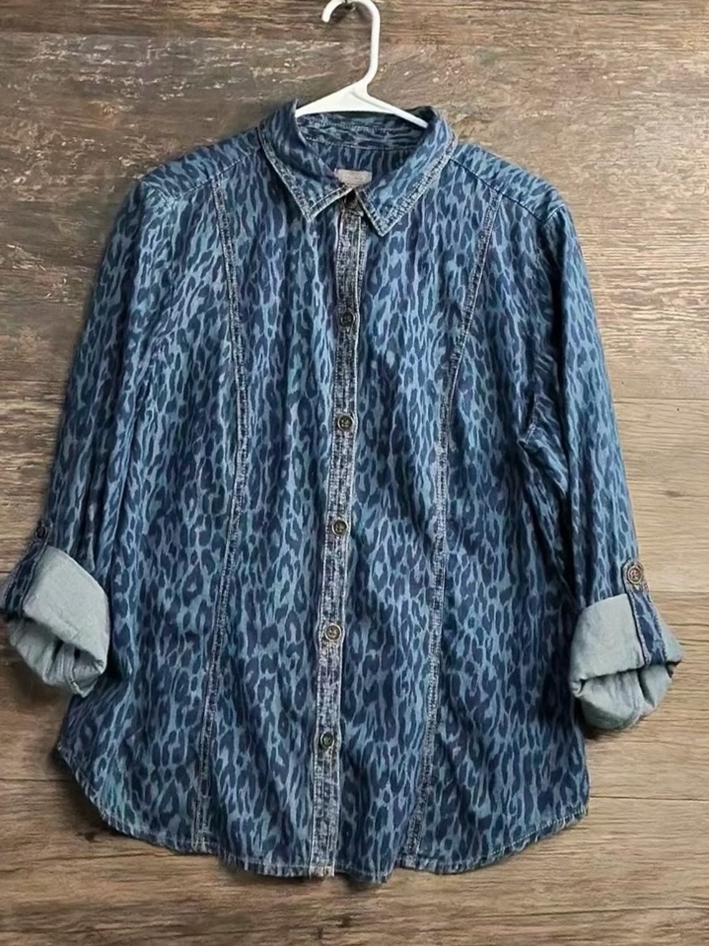 Chico's Blue Leopard-Print Button-Down Shirt